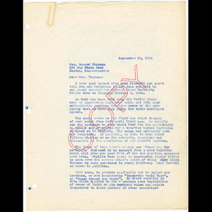 Letter from Muriel Snowden to Mrs. Howard Thurman about speaking at Freedom House Coffee Hour