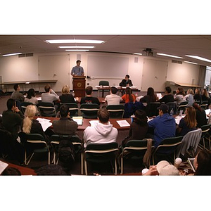 Rich Schwabacher at the podium during a Student Government Association Senate meeting