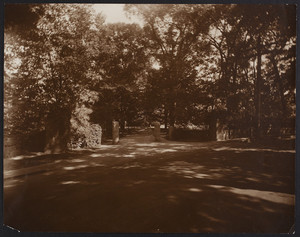View of the street entrance to Sevenels, Augustus Lowell House, 70 Heath Street and Warren Street, Brookline, Mass., undated