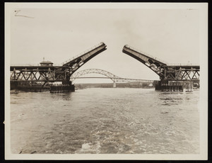 Drawbridge and Bourne Bridge across the Cape Cod Canal