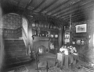 Interior view of unidentified house, room with arches, Longwood, Brookline, Mass., 1888-1892