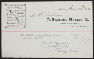 Billhead for Samuel Hollis, Dr., sign painting, 5 Broad Street, Boston, Mass., dated January 17, 1885
