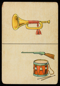 Picture card, bugle, rifle, drum, location unknown, undated