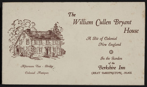 Brochure for The William Cullen Bryant House, Great Barrington, Mass., undated