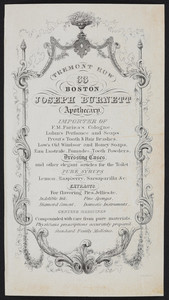 Advertisement for Joseph Burnett, apothecary, 33 Tremont Row, Boston, Mass., undated