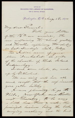 Bernard R. Green to Thomas Lincoln Casey, August 18, 1894