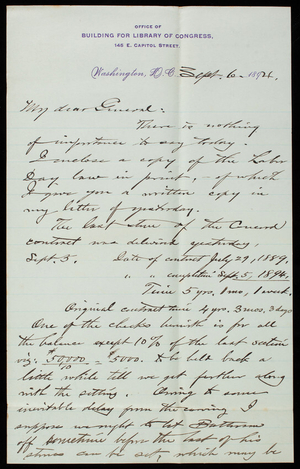 Bernard R. Green to Thomas Lincoln Casey, September 6, 1894