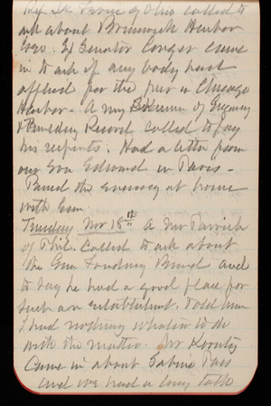 Thomas Lincoln Casey Notebook, October 1890-December 1890, 56, Rep Le Favre of Ohio called to