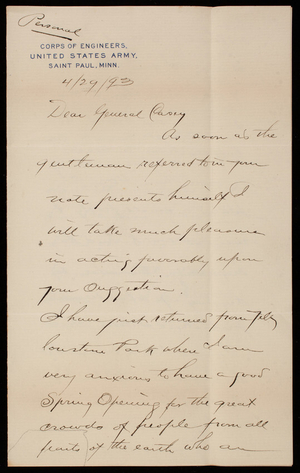 W. A. Jones to Thomas Lincoln Casey, April 29, 1893