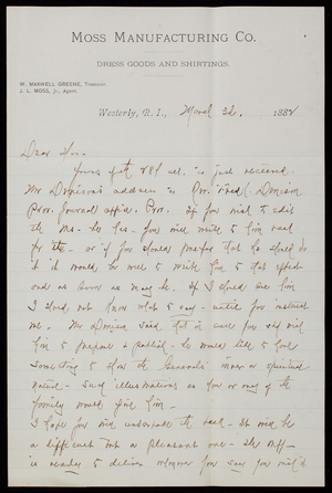 W. Maxwell Greene to Thomas Lincoln Casey, March 3, 1882