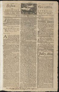 The Boston-Gazette, and Country Journal, 23 September 1765 (includes supplement)