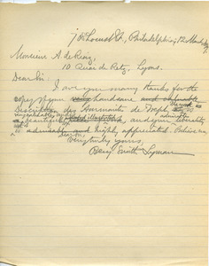 Letter from Benjamin Smith Lyman to Augustus de Riaz
