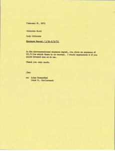 Memorandum from Judy Chilcote to Malcolm Bund