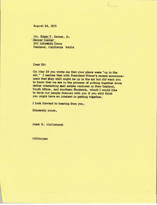 Letter from Mark H. McCormack to Edgar F. Kaiser Jr.