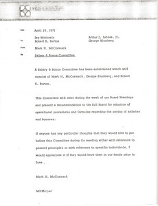 Memorandum from Mark H. McCormack to Jay Michaels, Robert S. Burton, Arthur J. Lafave, and George Blumberg