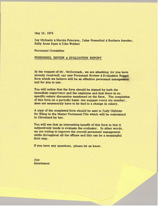 Memorandum from personnel committee to Jay Michaels, Marcia Peterson, Jules Rosenthal, Barbara Amodeo, Sally Anne Egan and John Webber