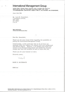 Letter from Mark H. McCormack to Lynn M. Rosenblatt