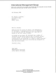 Letter from Judy Stott to Donald G. Stevens