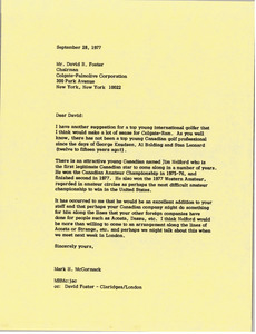 Letter from Mark H. McCormack to David R. Foster