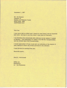 Letter from Mark H. McCormack to Ian Kennon