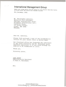 Letter from Judy Stott to Christopher Lewinton