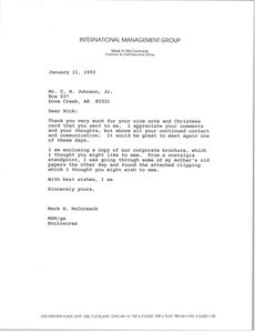 Letter from Mark H. McCormack to C. N. Johnson, Jr.