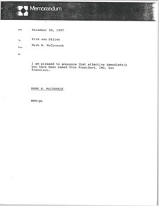 Memorandum from Mark H. McCormack to Erik van Dillen