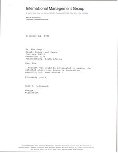 Letter from Mark H. McCormack to Abe Segal