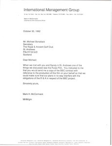 Letter from Mark H. McCormack to Michael Bonallack