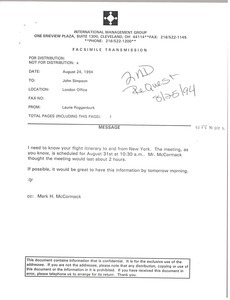 Fax from Laurie Roggenburk to John Simpson