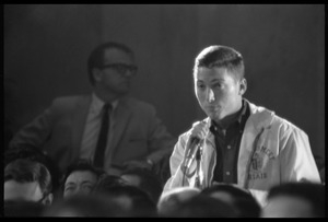 Audience member asking a question at the National Teach-in on the Vietnam War