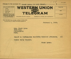 Telegram from Frank Lyman to Florence Lyman