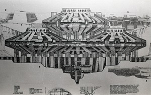 Architectural sketch of Babel city by Paolo Soleri