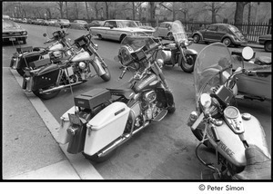 Boston Police motorcycles parked across from Boston Common