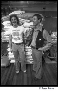 Managers in the Erewhon Food Coop stockroom, Farnsworth Street warehouse (possibly Tyler Smith, President, at right)
