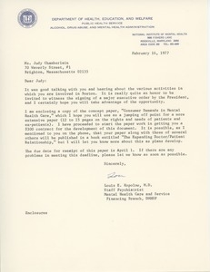 Letter from Dr. Louis E. Kopolow to Judi Chamberlin