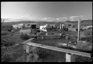 Shelters and seating at the Nevada Test Site peace encampment