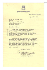 Letter from Hugh H. Smythe to Yale University Press
