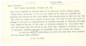 Telegram From W. E. B. Du Bois To Earl B. Dickerson - Digital Commonwealth