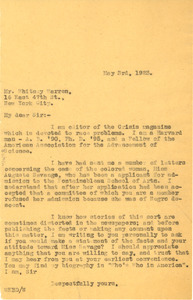 Letter from W. E. B. Du Bois to Whitney Warren