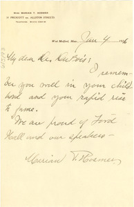 Letter from Marian T. Hosmer to W. E. B. Du Bois