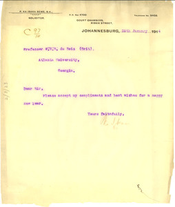 Letter from P. Ka Isaka Seme to W. E. B. Du Bois