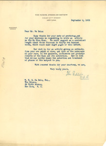 Letter from The North American Review to W. E. B. Du Bois