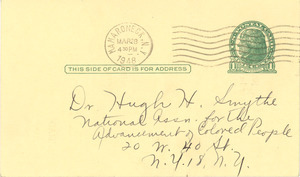 Postcard from NAACP Mamaroneck Branch to Hugh H. Smythe
