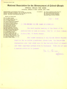 Letter from Mary Childs Nerney to the NAACP Board of Directors
