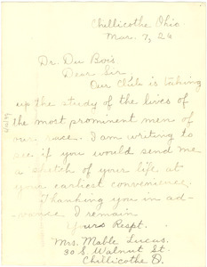 Letter from Mable Lucas to W. E. B. Du Bois