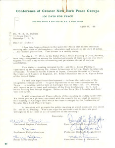 Letter from Conference of Greater New York Peace Groups to W. E. B. Du Bois