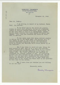 Letter from Dorothy Thompson to W. E. B. Du Bois
