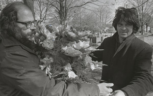 Allen Ginsberg and Gregory Corso at the funeral of Jack Kerouac