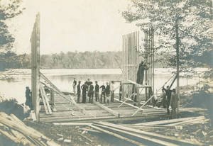 Students Erecting the Gladden Boathouse Frame, 1901